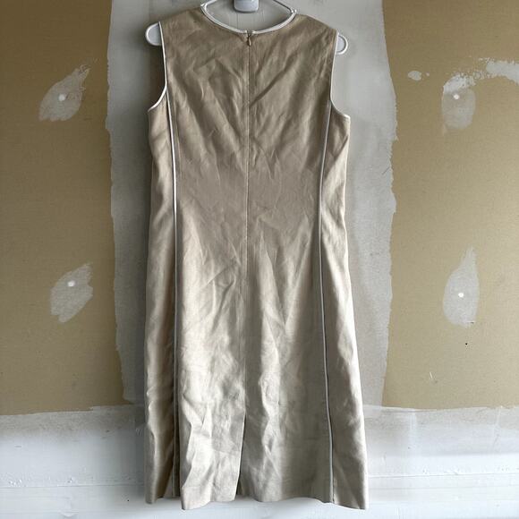 Brooks Brothers Linen Sheath Dress Keyhole Neck Lined Viscose Cream 4 - Picture 6 of 6